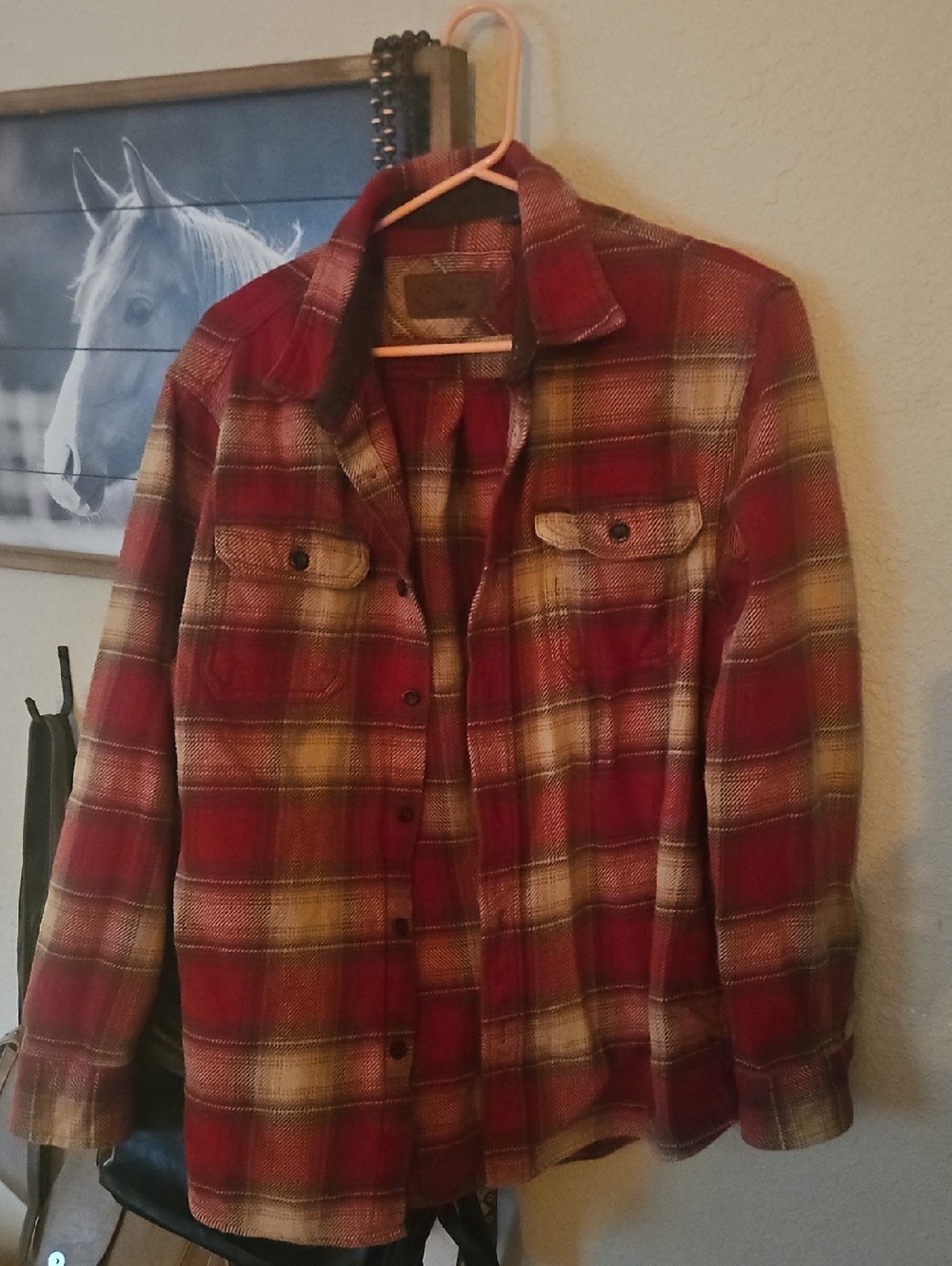 Orvis Red and Black Plaid Wool Shirt Jacket
